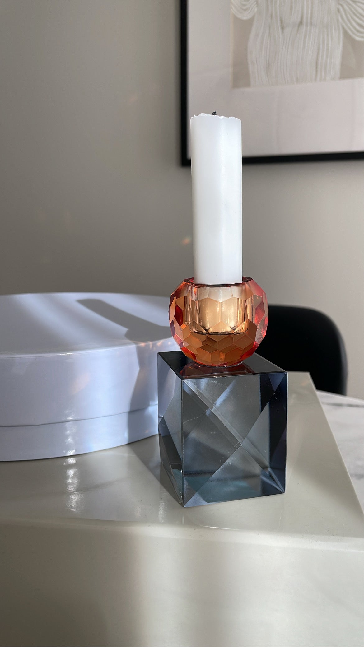 Krystal lysestage, 2 dele - Amber/Black